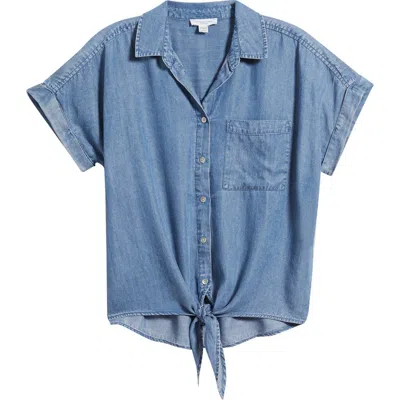 Beachlunchlounge Romi Tie Front Denim Shirt In Blue