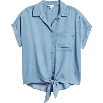 Beachlunchlounge Romi Tie Front Denim Shirt In Blue