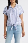 Beachlunchlounge Rosie Embroidered Tie Front Short Sleeve Button-up Shirt