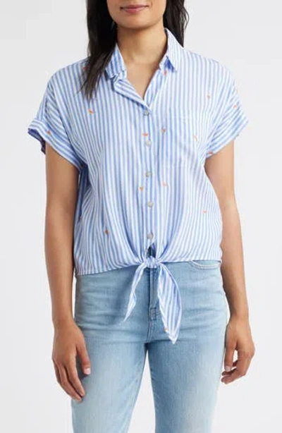 BEACHLUNCHLOUNGE BEACHLUNCHLOUNGE ROSIE EMBROIDERED TIE FRONT SHORT SLEEVE BUTTON-UP SHIRT