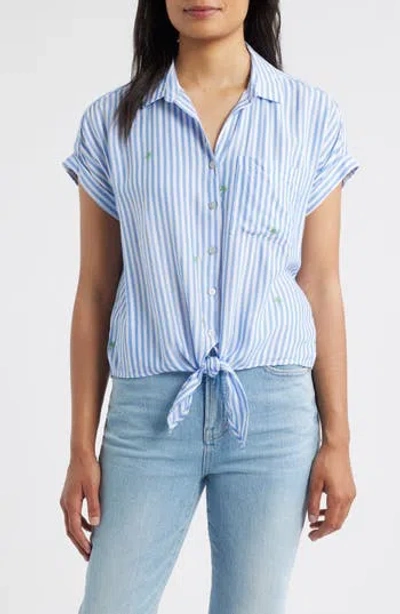 BEACHLUNCHLOUNGE BEACHLUNCHLOUNGE ROSIE EMBROIDERED TIE FRONT SHORT SLEEVE BUTTON-UP SHIRT