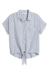 Beachlunchlounge Rosie Embroidered Tie Front Short Sleeve Button-up Shirt In Cloudy Palms