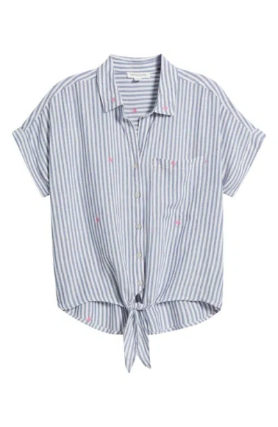 Beachlunchlounge Rosie Embroidered Tie Front Short Sleeve Button-up Shirt In Cloudy Palms