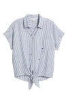 Beachlunchlounge Rosie Embroidered Tie Front Short Sleeve Button-up Shirt In Culebra Sky