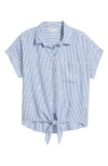 Beachlunchlounge Rosie Embroidered Tie Front Short Sleeve Button-up Shirt In Daisy Patch