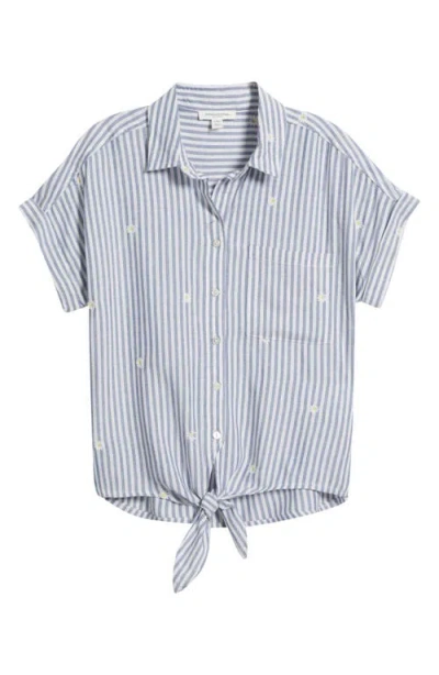 Beachlunchlounge Rosie Embroidered Tie Front Short Sleeve Button-up Shirt In Daisy World