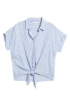 Beachlunchlounge Rosie Embroidered Tie Front Short Sleeve Button-up Shirt In Blue
