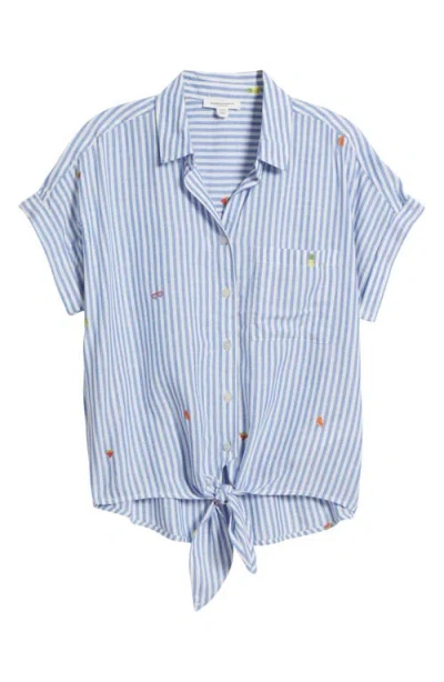 Beachlunchlounge Rosie Embroidered Tie Front Short Sleeve Button-up Shirt In Rio Festival