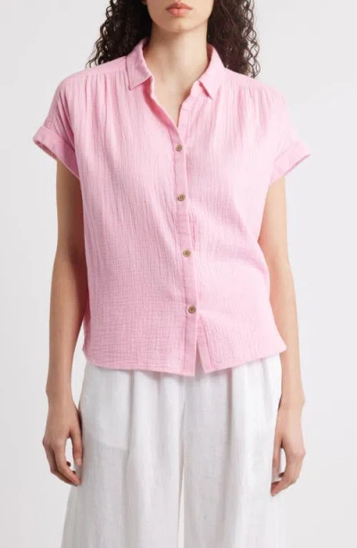 Beachlunchlounge Rowan Cotton Button-up Shirt In Wild Rose Wash