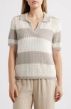 Beachlunchlounge Skye Stripe Crochet Polo In Neutral