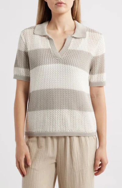 Beachlunchlounge Skye Stripe Crochet Polo In Neutral