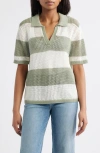 Beachlunchlounge Skye Stripe Crochet Polo In Green