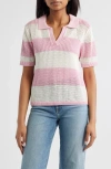 Beachlunchlounge Skye Stripe Crochet Polo In Pink