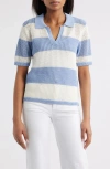 Beachlunchlounge Skye Stripe Crochet Polo In Blue