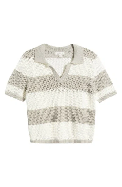 Beachlunchlounge Skye Stripe Crochet Polo In Natural/ivory