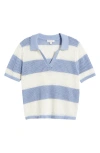 Beachlunchlounge Skye Stripe Crochet Polo In Blue