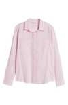 Shop Beachlunchlounge Stripe Cotton & Modal Button-up Shirt In Liberty Pink