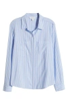 Beachlunchlounge Stripe Cotton & Modal Button-up Shirt In Soft Sky
