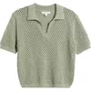 Beachlunchlounge Tae Short Sleeve Open Knit Polo Sweater In Spring Sage