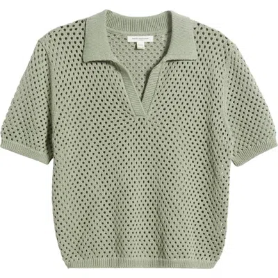 Beachlunchlounge Tae Short Sleeve Open Knit Polo Sweater In Spring Sage