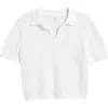 Beachlunchlounge Tae Short Sleeve Open Knit Polo Sweater In White