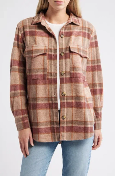 Beachlunchlounge Taelyn Buffalo Plaid Oversize Button-up Shirt In Brown