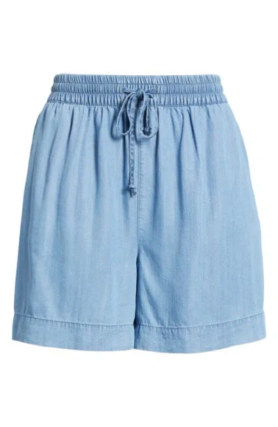 Beachlunchlounge Toney Tie Waist Chambray Shorts In Blue Wash