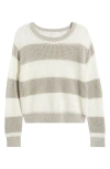 Beachlunchlounge Tresa Stripe Crochet Crewneck Sweater In Natural/ivory