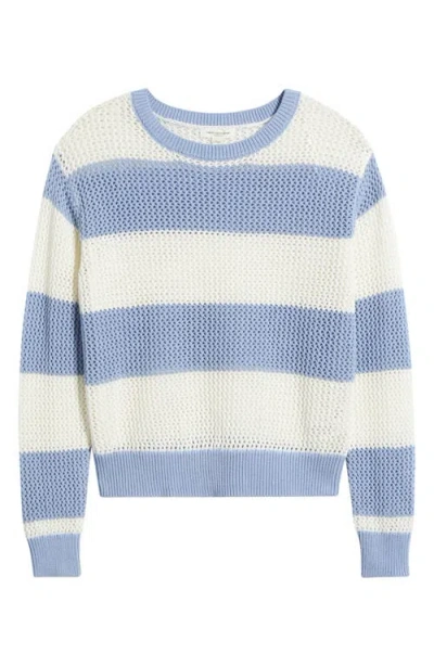 Beachlunchlounge Tresa Stripe Crochet Crewneck Sweater In Perry Blue/ivory