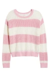 Beachlunchlounge Tresa Stripe Crochet Crewneck Sweater In Pink/ivory