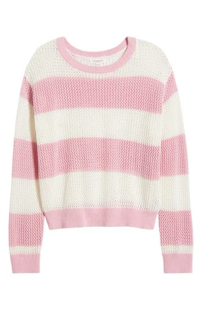 Beachlunchlounge Tresa Stripe Crochet Crewneck Sweater In Pink