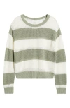Beachlunchlounge Tresa Stripe Crochet Crewneck Sweater In Spring Sage/ivory