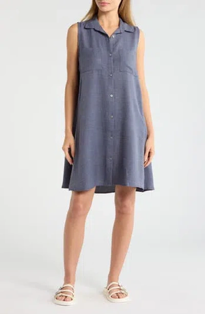 Beachlunchlounge Two Pocket Sleeveless Shirtdress In Blue
