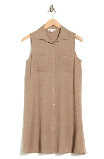 Beachlunchlounge Two Pocket Sleeveless Shirtdress In Brown
