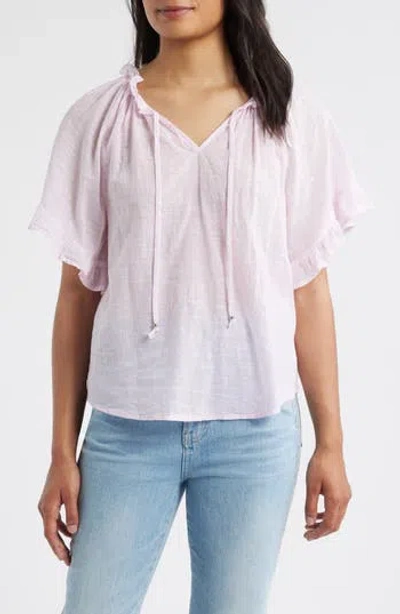 Beachlunchlounge Veronique Ruffle Tie Neck Top In Pink