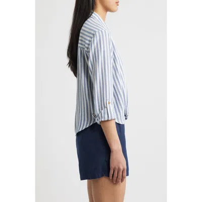 Beachlunchlounge Vivica Stripe Twist Hem Button-up Shirt In Skylight