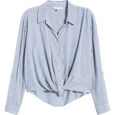 Beachlunchlounge Vivica Stripe Twist Hem Button-up Shirt In Blue