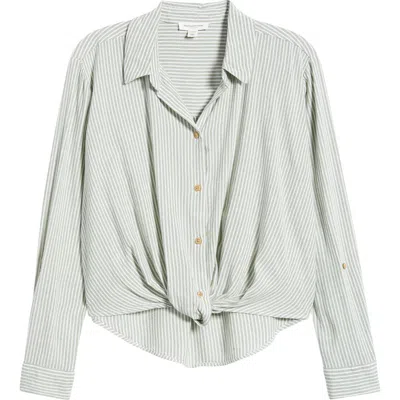 Beachlunchlounge Vivica Stripe Twist Hem Button-up Shirt In Green