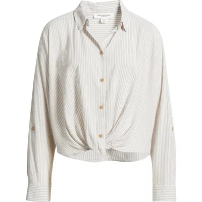 Beachlunchlounge Vivica Stripe Twist Hem Button-up Shirt In White