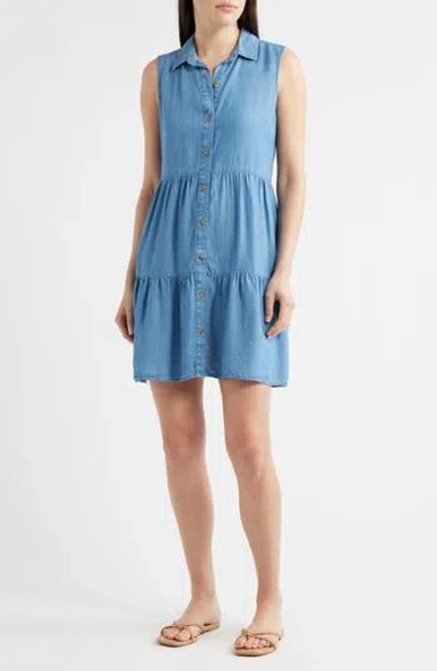 Beachlunchlounge Wendy Sleeveless Chambray Shirtdress In Blue