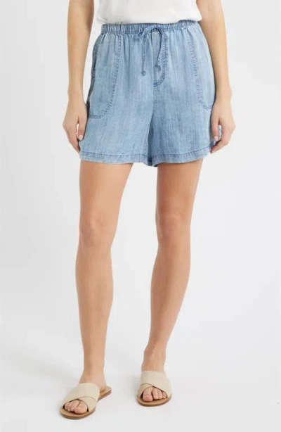 Beachlunchlounge Yoko Tie Waist Chambray Shorts In Blue