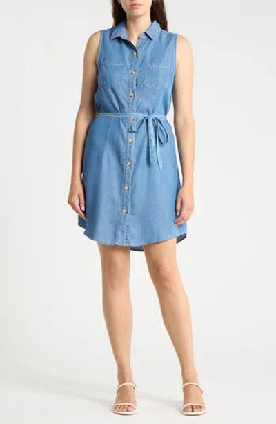 Beachlunchlounge Yuna Sleeveless Denim Shirtdress In Blue