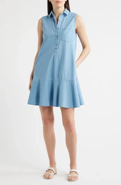 Beachlunchlounge Zurina Sleeveless Cotton Chambray Shirtdress In Brown