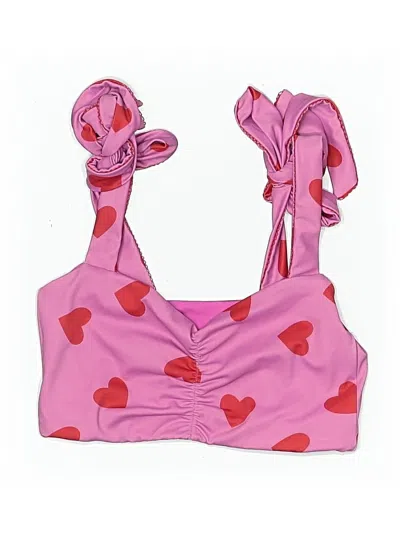 Pre-owned Beachriot Sport Swimsuit Top Pink Hearts Pattern Swimwear