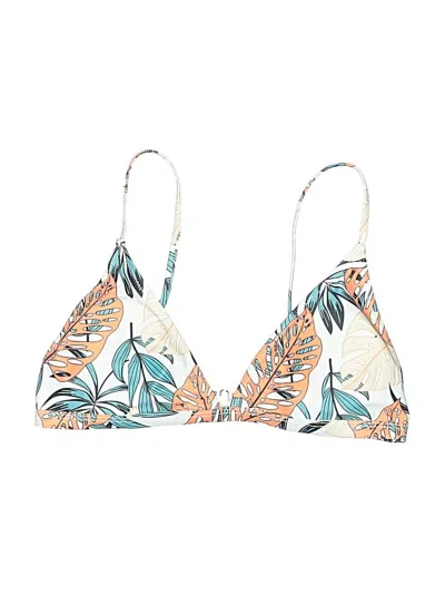 Pre-owned Beachsissi Swimsuit Top Ivory Tropical Pattern Swimwear In White