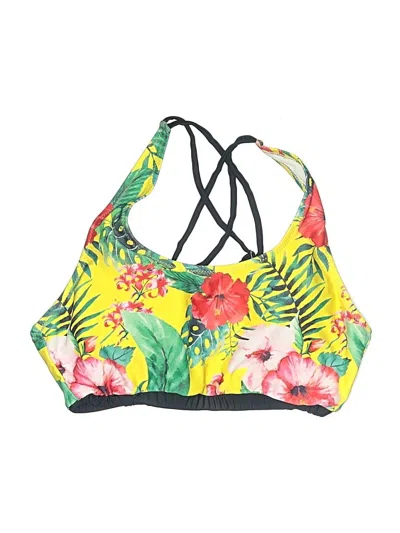 Pre-owned Beachsissi Swimsuit Top Yellow Tropical Pattern Swimwear