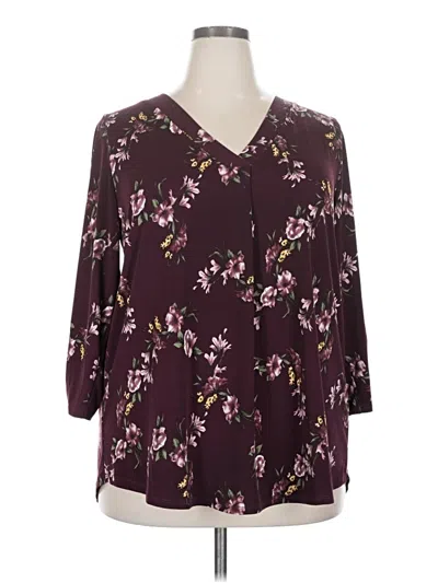 Pre-owned Beacon 3/4 Sleeve Blouse In Burgundy