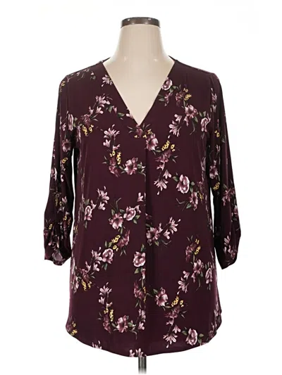 Pre-owned Beacon 3/4 Sleeve Blouse In Burgundy
