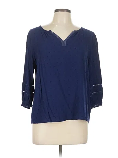 Pre-owned Beacon 3/4 Sleeve Top Blue V Neck Tops