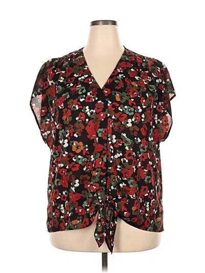 Pre-owned Beacon Short Sleeve Blouse In Burgundy